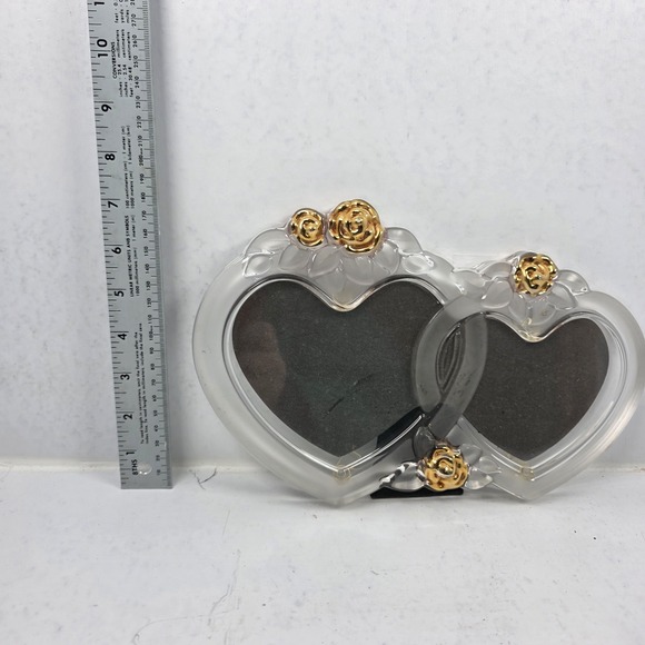 Vtg Mikasa Rosemont Double Heart Picture Frame Glass Crystal Gold Roses 7" x 10" - Picture 10 of 10